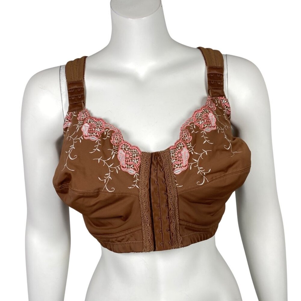 Comfort Choice Full Coverage Front Closure Bra Size 38G Wireless Brown Pink